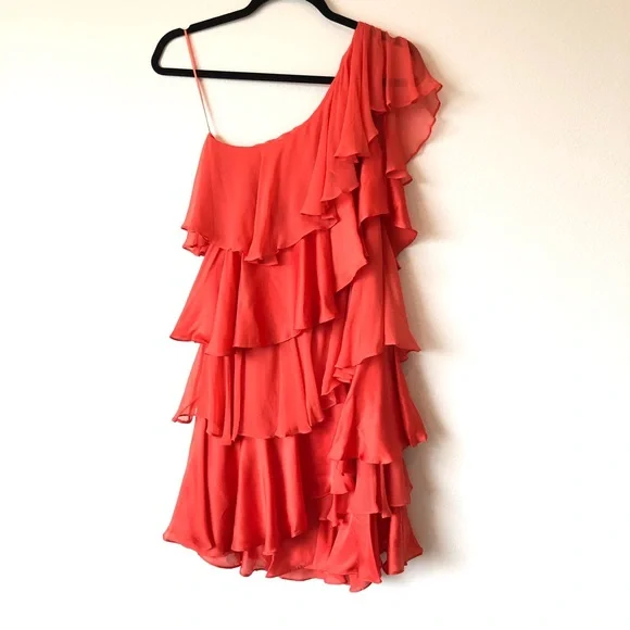 NWT Halston Heritage Orange 100% Silk Mini Dress Size 6 - Picture 2 of 10